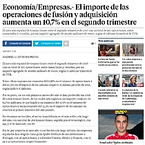 El importe de las operaciones de fusin y adquisicin aumenta un 10,7% en el segundo trimestre